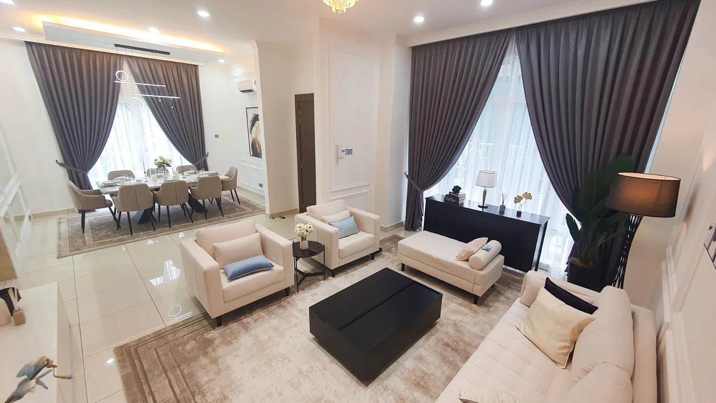 Living area of the completed 3-storey bungalow at TTDI Heights in TTDI